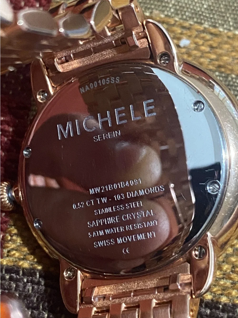 Luxurious Michele Serein 103 Diamond Bezel Rose Gold Willow Streaks Ladies Watch